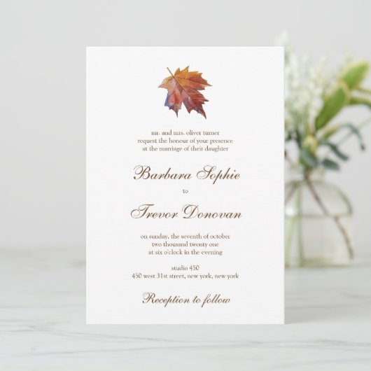 Herfst in liefde Natuur Thema Waterverf Leaf Bruil Kaart (Staand voorkant)