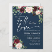 Herfst in liefde Navy Bridal Shower Invitation Kaart (Voorkant)