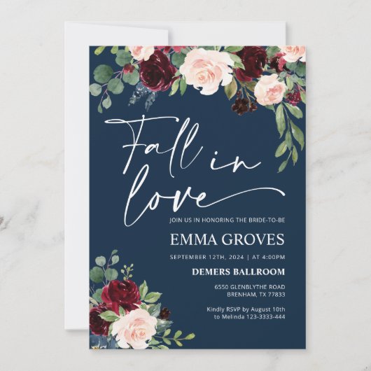 Herfst in liefde Navy Bridal Shower Invitation Kaart (Voorkant)