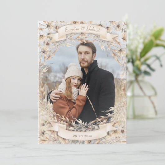 Herfst in liefde neutraal herfsthuwelijk save the date (Staand voorkant)