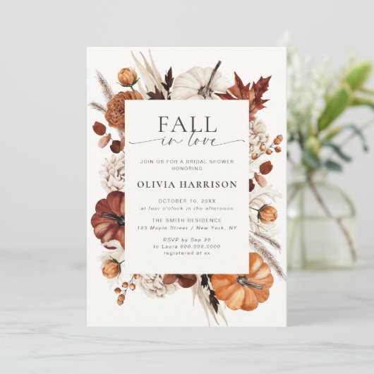 Herfst in Liefde Neutraal Pompoen Lijst Vrijgezell Kaart (Staand voorkant)