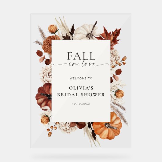 Herfst in Liefde Neutraal Pompoen Lijst Welkom Acryl Bord (Voorkant)