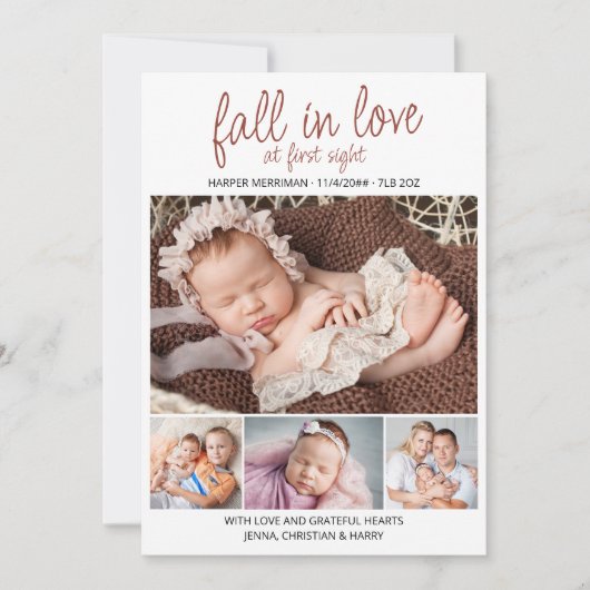 Herfst in liefde op eerste acht Foto najaar geboor Aankondiging (Voorkant)