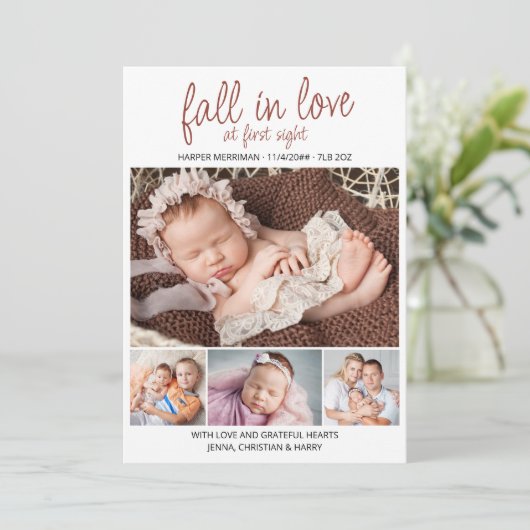 Herfst in liefde op eerste acht Foto najaar geboor Aankondiging (Staand voorkant)