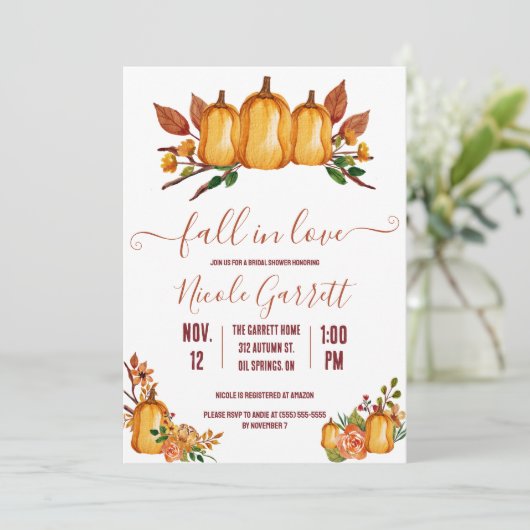 Herfst in liefde, Oranje pompoen, Bloemen Vrijgeze Kaart (Staand voorkant)