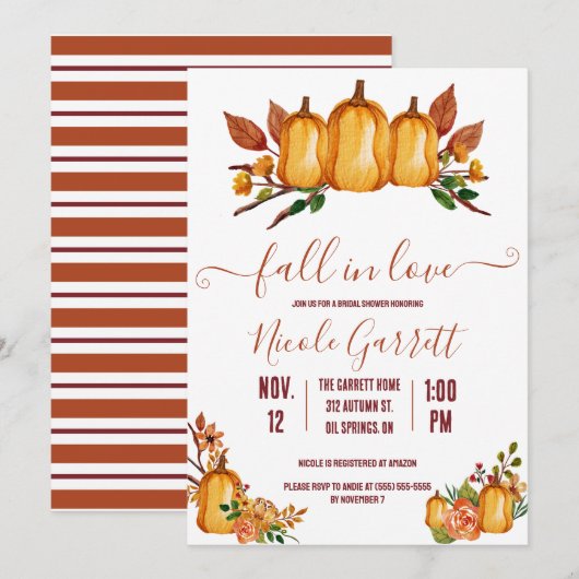 Herfst in liefde, Oranje pompoen, Bloemen Vrijgeze Kaart (Voorkant / Achterkant)