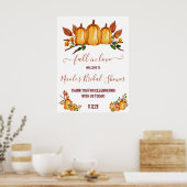 Herfst in liefde, Oranje pompoen, Bloemen Vrijgeze Poster (Keuken)