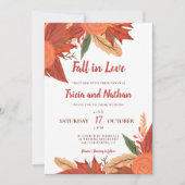 Herfst in liefde oranje rood bloementypografie bru kaart (Voorkant)