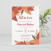 Herfst in liefde oranje rood bloementypografie bru kaart (Staand voorkant)