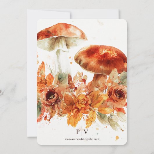 Herfst in liefde paddestoelen bruiloft uitnodiging (Achterkant)