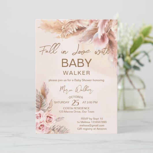 Herfst in liefde pampas grass boho baby shower kaart (Staand voorkant)