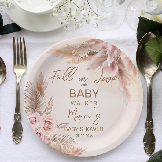 Herfst in liefde pampas grass boho baby shower papieren bordje