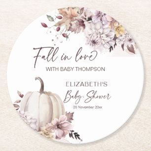 Herfst in liefde pastel boho pompoen baby shower g ronde kartonnen onderzetter