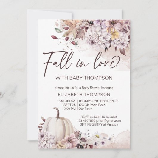 Herfst in liefde pastel gebladerte pompoen baby sh kaart (Voorkant)