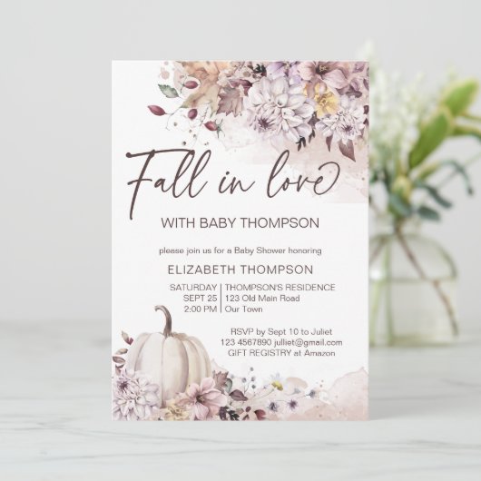 Herfst in liefde pastel gebladerte pompoen baby sh kaart (Staand voorkant)