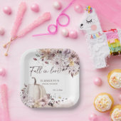 Herfst in liefde pastel gebladerte pompoen vrijgez papieren bordje (Feest)