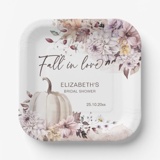 Herfst in liefde pastel gebladerte pompoen vrijgez papieren bordje (Voorkant)
