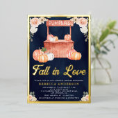 Herfst in Liefde Peach Pompoen Navy Blue Vrijgezel Folie Uitnodiging (Staand Voorkant)