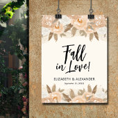 Herfst in liefde perzik bloemen bruiloft welkom poster