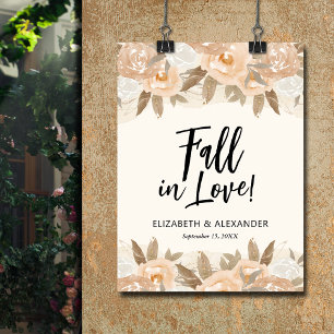 Herfst in liefde perzik bloemen bruiloft welkom poster