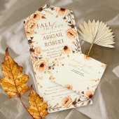 Herfst in liefde perzik bloemenborder dennenappel  all in one uitnodiging