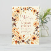 Herfst in liefde perzik bloemenborder dennenappel  kaart (Staand voorkant)