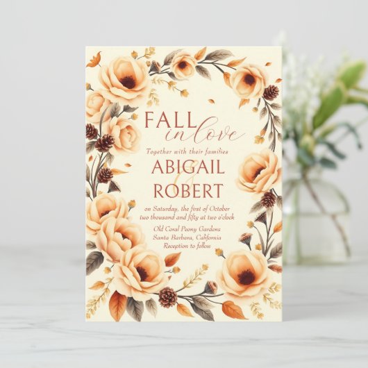 Herfst in liefde perzik bloemenborder dennenappel kaart (Staand voorkant)