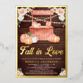 Herfst in liefde perzik pompoen schuur hout Vrijge Folie Uitnodiging (Voorkant)