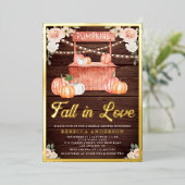 Herfst in liefde perzik pompoen schuur hout Vrijge Folie Uitnodiging (Staand Voorkant)