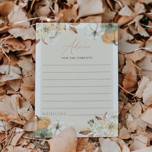 Herfst in Liefde Pompoen Baby shower Advies Spel K Kaart