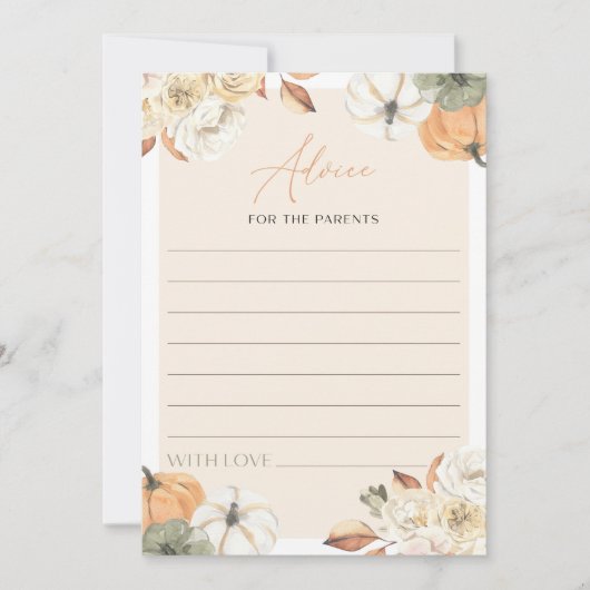 Herfst in Liefde Pompoen Baby shower Advies Spel K Kaart (Voorkant)