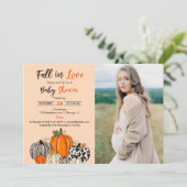 Herfst in liefde pompoen Baby shower foto Kaart (Staand voorkant)
