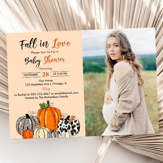 Herfst in liefde pompoen Baby shower foto Kaart