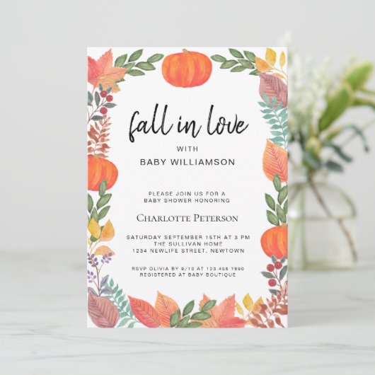 Herfst in Liefde Pompoen Baby shower Kaart (Staand voorkant)