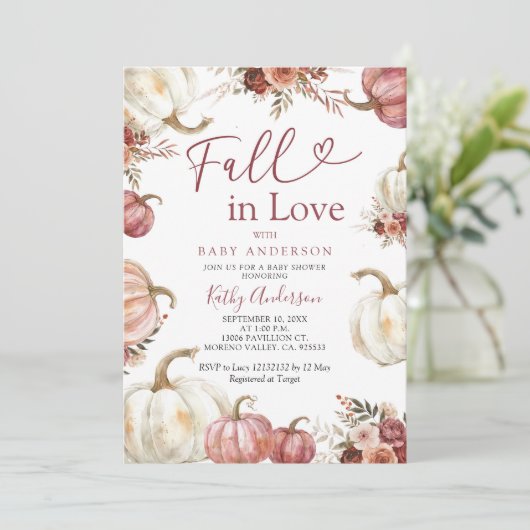 Herfst in Liefde Pompoen Baby shower Kaart (Staand voorkant)