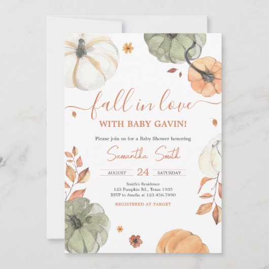 Herfst in Liefde Pompoen Baby shower Kaart (Voorkant)