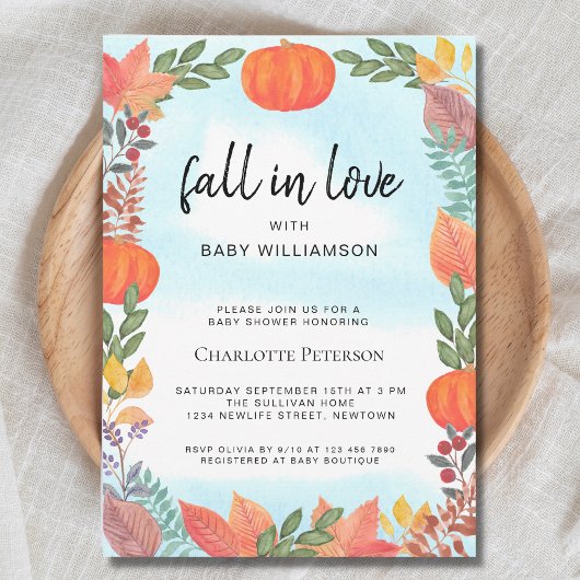 Herfst in Liefde Pompoen Baby shower Kaart