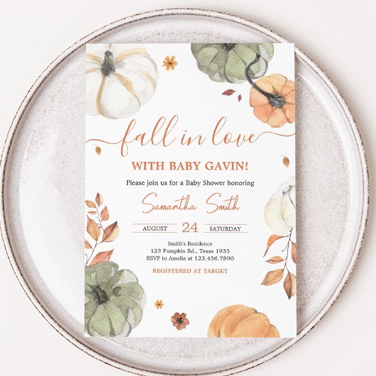 Herfst in Liefde Pompoen Baby shower Kaart