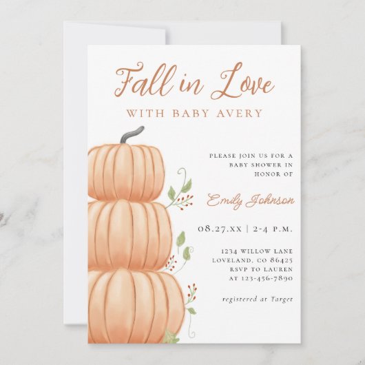 Herfst in Liefde Pompoen Baby shower Kaart (Voorkant)