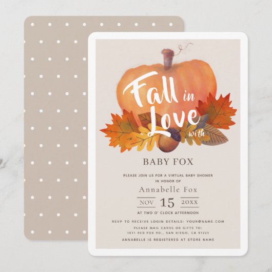 Herfst in Liefde Pompoen Beige Virtual Baby shower Kaart (Voorkant / Achterkant)