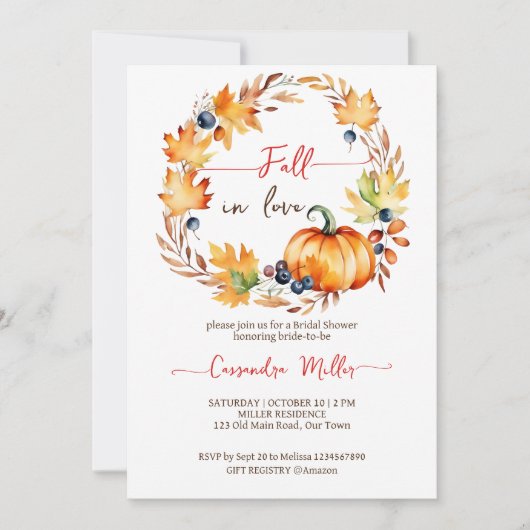 Herfst in liefde pompoen bladeren krans vrijgezell kaart (Voorkant)