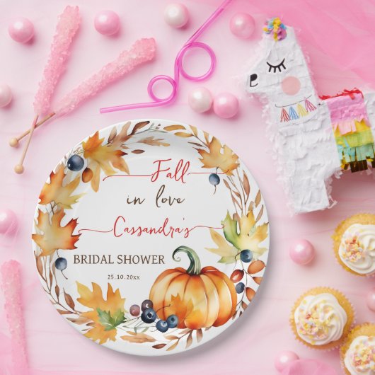 Herfst in liefde pompoen bladeren krans vrijgezell papieren bordje (Feest)