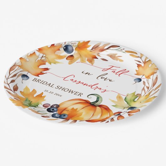 Herfst in liefde pompoen bladeren krans vrijgezell papieren bordje (Gekanteld)