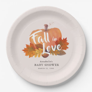 Herfst in Liefde Pompoen Bladeren Roze Baby shower Papieren Bordje