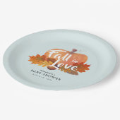 Herfst in Liefde Pompoen Blauw Baby shower Papieren Bordje (Gekanteld)