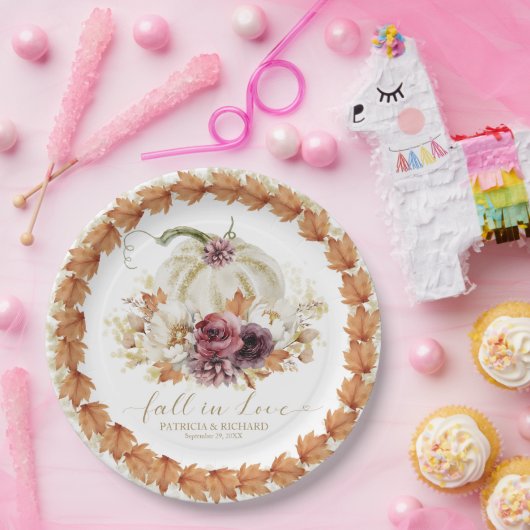 Herfst in Liefde Pompoen Bloemen Huwelijk Papieren Bordje (Feest)