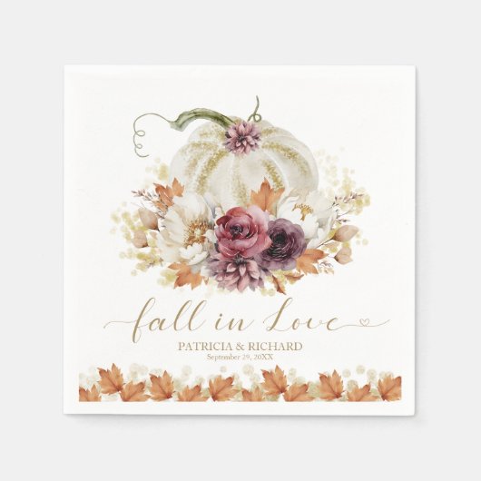 Herfst in Liefde Pompoen Bloemen Huwelijk Servet (Voorkant)
