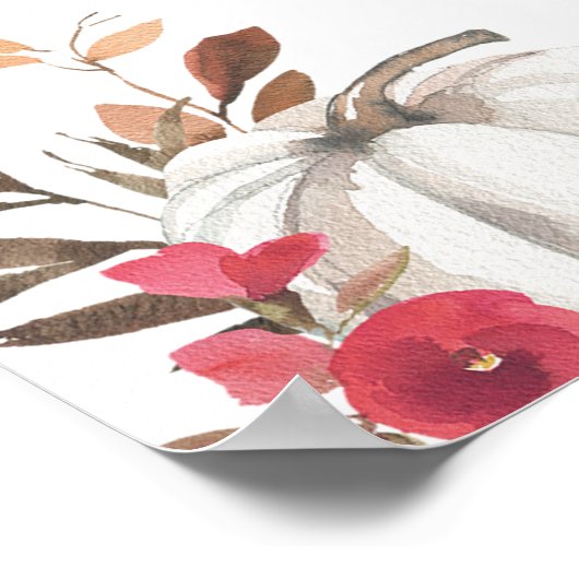 Herfst in Liefde Pompoen Bloemen Huwelijk Welkom Poster (Hoek)