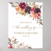 Herfst in Liefde Pompoen Bloemen Huwelijk Welkom Poster (Voorkant)