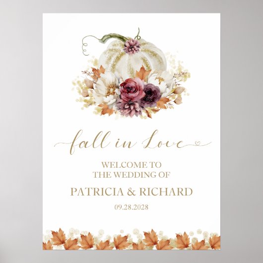 Herfst in Liefde Pompoen Bloemen Huwelijk Welkom Poster (Voorkant)